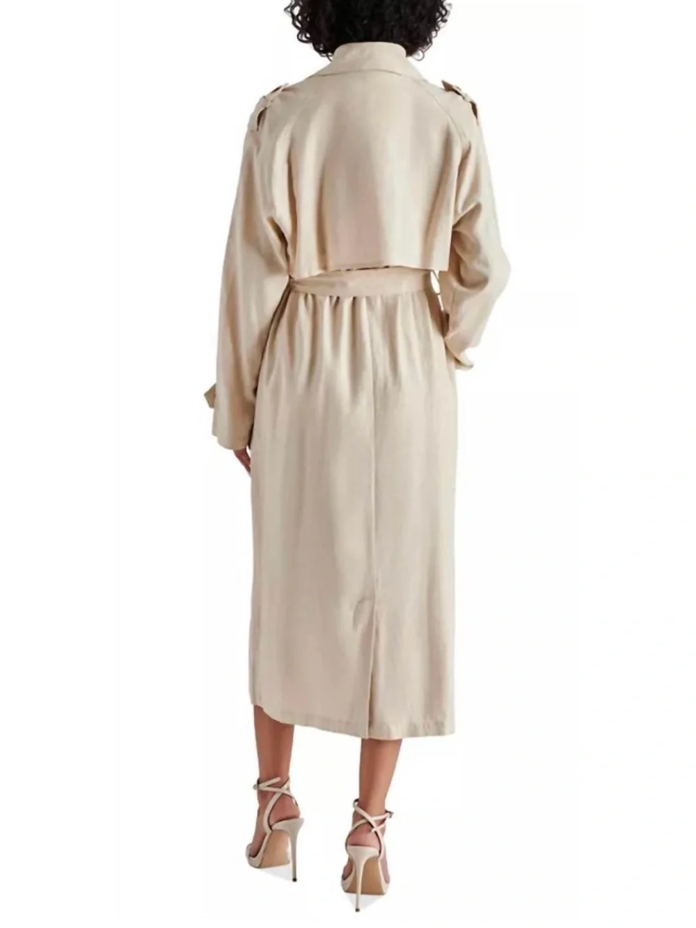 STEVE MADDEN Beige Double-Breasted Lennox Linen Blend Trench Coat M Medium - Picture 4 of 5